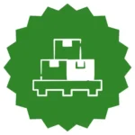 Icono de cajas apiladas sobre un palet, indicando distribución eficiente y volumen de exportación.